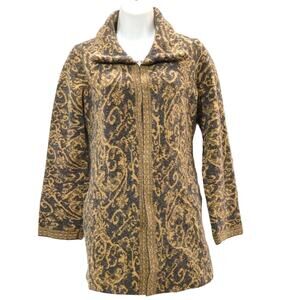 A.IDA Long Cardigan Sweater Duster Jacket Baroque Design Wool Blend Womens M